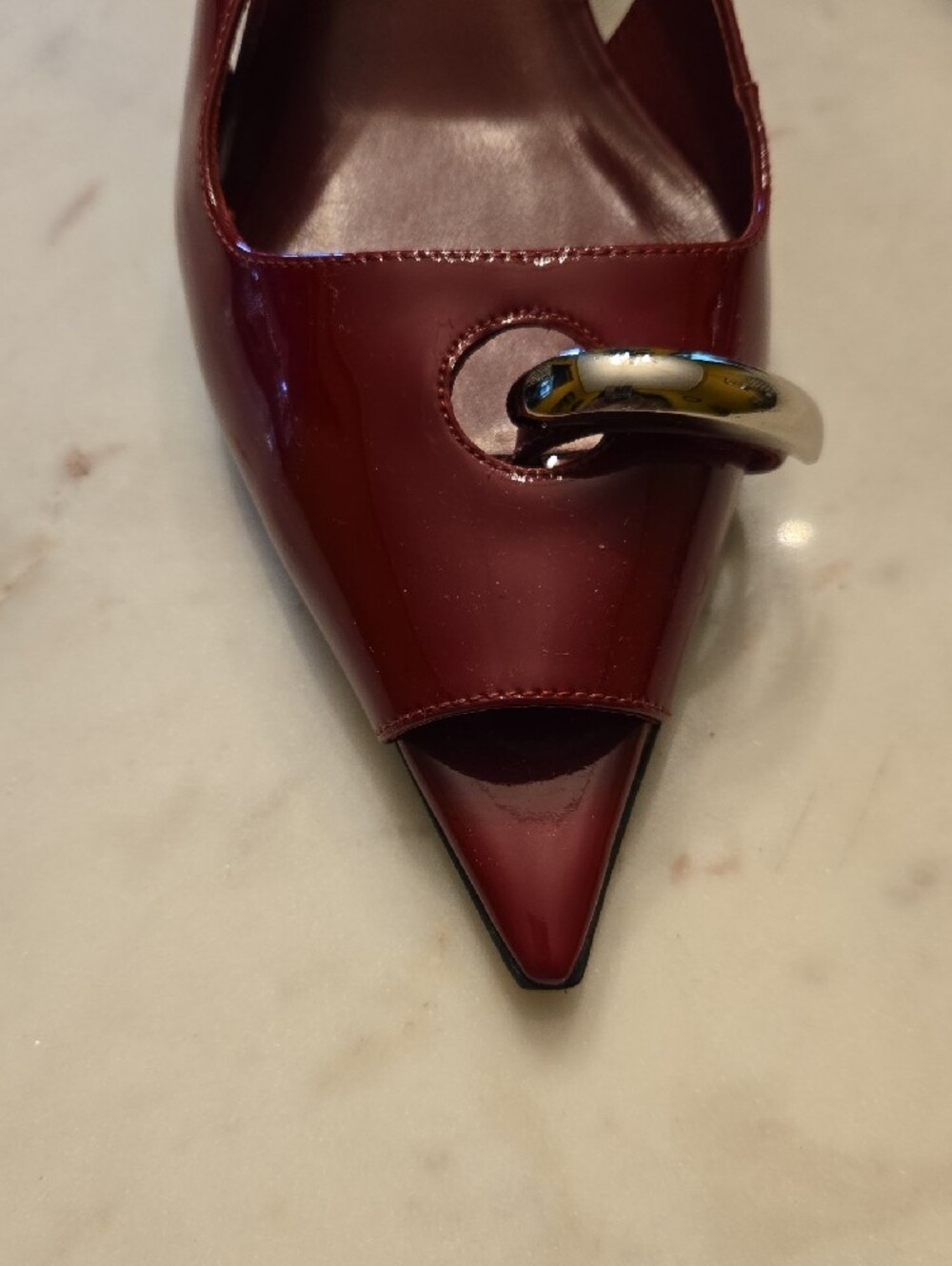Jeffery Campbell Women’s Burgundy Patent Slingback Pointed Toe Flats - Picture 4 of 5